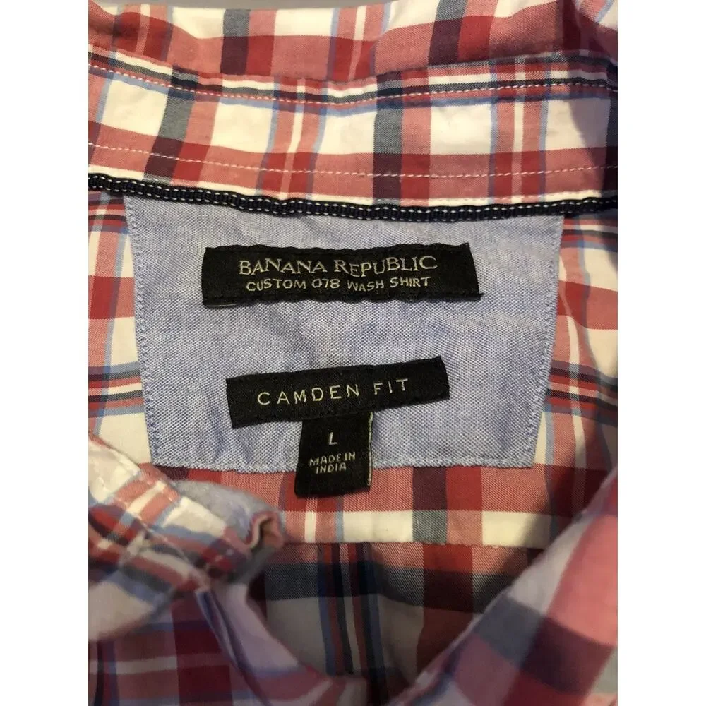 Banana Republic Shirt Mens Large Button Up Check Plaid Red Blue Long Sleeve A5